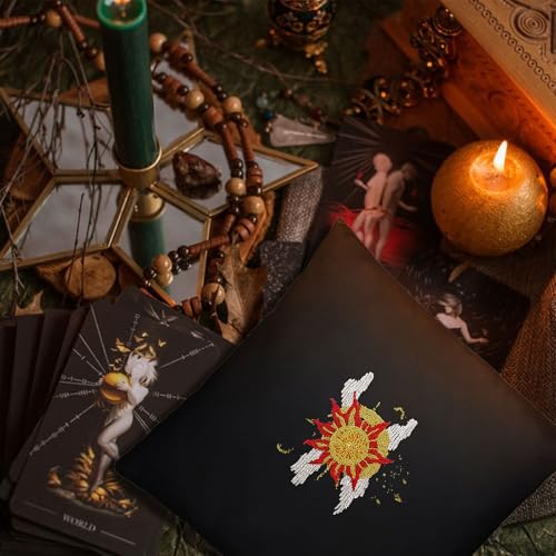 ORIGACH 4 Sheets Magic and Witchcraft Theme Water Soluble Embroidery Patterns Stabilizers - Pre-Printed Sun Moon & Evil Eye Designs - Stick & Stitch Embroidery Paper for Hand Sewing Lovers - color: Sun Moon & Evil Eye