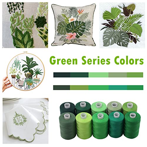 Simthread All Purposes Sewing Thread, 10 Spool Assorted Green Series 1000 Yards Each Bobbin Polyester Thread for Sewing, Handy Polyester Sewing Threads for Sewing Machine - (Natural Green Series) - color: natural green series