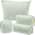 Sanwuta 4 Pcs Seersucker Pouch Striped Makeup Bag Set, Light Green - color: Light Green