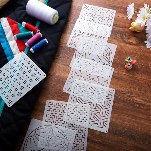 20 Pcs Sashiko Stencils 5.1 x 5.1 Inch Plastic Sashiko Template Pattern Geometric Embroidery Stabilizers Drawing Line Template for Hand Quilting Sewing - size: 5.1 x 5.1 inch
