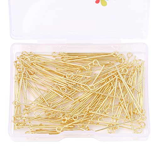 BEADIA 14K Gold Plated Open Eye Pins Non Tarnish 30mm 150pcs for Jewelry Making Findings - color: Open Eye Pins 14k Gold, size: 30x0.7mm