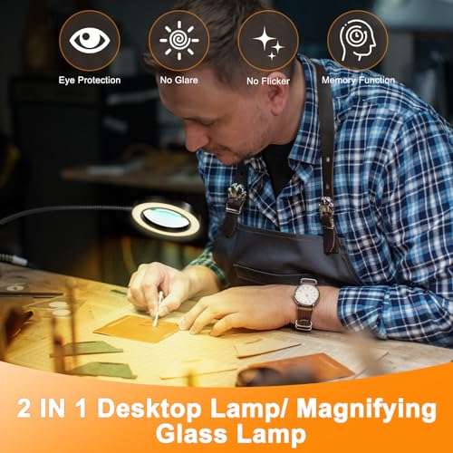 10X Magnifying Glass with Light and Timer, 2 in 1 Magnifying Desk Lamp, 3 Color Modes 10 Dimmable Brightness, Flexible Gooseneck Magnifier with Light for Craft Hobby Sewing Close Work(No Adapter) - size: 95mm