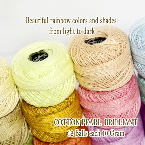 Double Mercerized Egyptian Long Staple Cotton Pearl Thread Ball 10 Grams Rainbow Color 12 Colors per Box for Crochet Hardanger Kniting Hand Sewing,Natural Earth TonePalette - color: Natural Earth Tone Palette