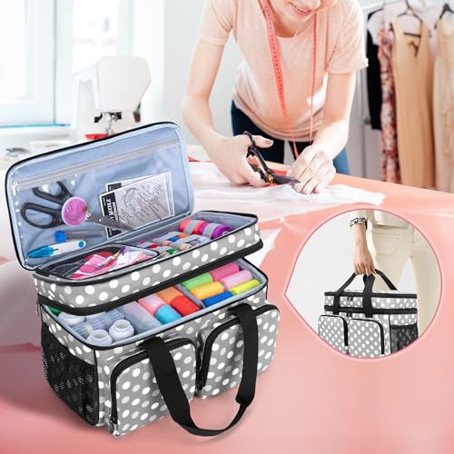 BAFASO Large Sewing Organizer Bag with an Individual Pouch, Polka Dots - color: Polka Dots