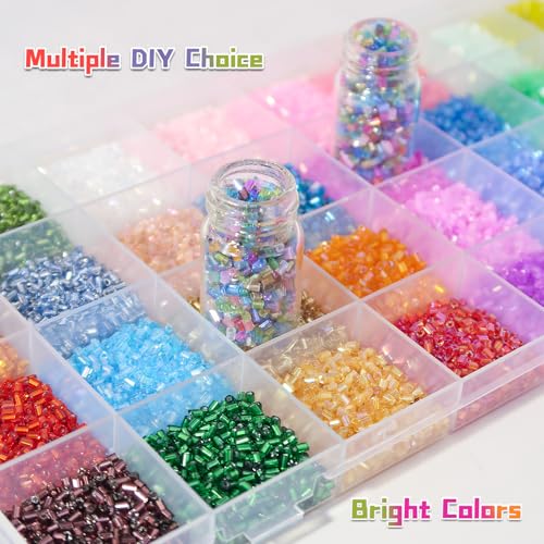 EuTengHao 19200Pcs Tube Beads Kit 3mm Glass Bugle Seed Beads for Jewelry Making Embroidery & Home Decor (32 Vibrant Colors) - size: 3MM
