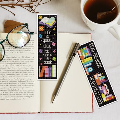 INFUNLY 6PCS Book Theme Cross Stitch Bookmark Kits 8''x2.4'' Study Bookmark Making Kit Good Book DIY Stamped Embroidery Bookmarks for Beginners with Instruction for Book Lovers Reader Writers Gift - style: Book Theme