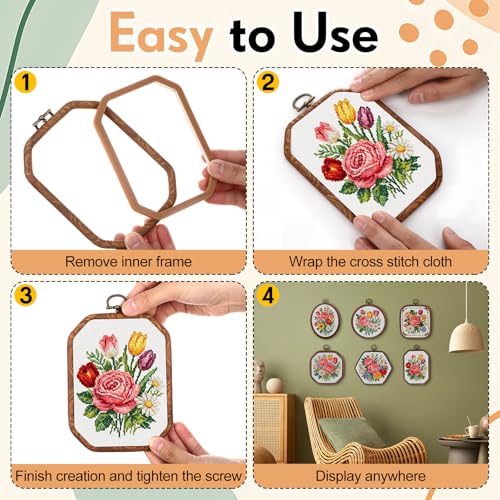 Qunclay 18 Pcs Large Embroidery Hoop Frame Decorative Imitated Wood Display Frame Circle Oval Octagonal Cross Stitch Hoop Ring for DIY Sewing Craft and Hanging Ornaments Decor (Comprehensive) - style: Comprehensive
