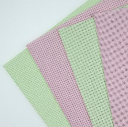 KCS 4/6 pc of 12" x 18"(30cmx45cm) 18CT Counted Cotton Aida Cloth Cross Stitch Fabric (4 pc, Pink+Light Green) - color: Pink+light Green, size: 4 pc
