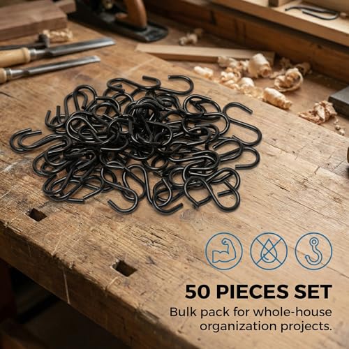 50PCS 1 Inch S Hooks, Black Mini Small S Hooks, Carbon Steel - size: 1 Inch