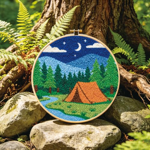 BEUNITONE 2PCS Punch Needle Kits for Adult Beginners with Pre-Print Pattern - color: 12-Camping
