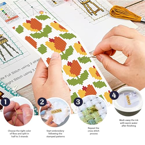 FREEBLOSS 6 Set Bohemian Cross Stitch Bookmark Kit - style: Simple Boho