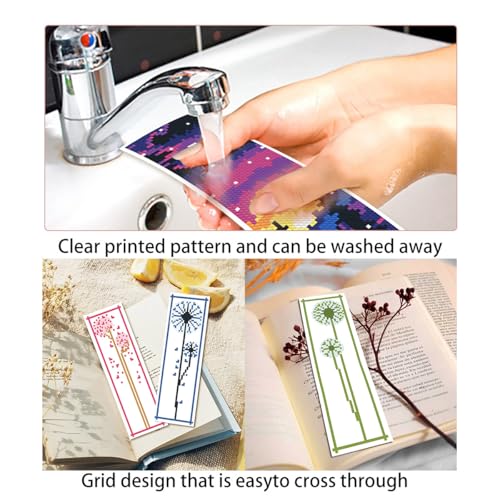 Zhenqing Dandelion Stamped Cross Stitch Bookmark Kit, 6 Floral Designs for Beginners, Book Lover Gift - color: Dandelion Bookmark
