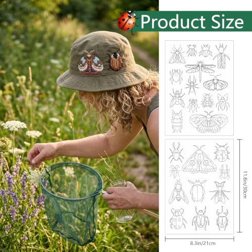 Rngmsi 4 Sheets Insect Water Soluble Embroidery Patterns for Hand Sewing - color: Insect