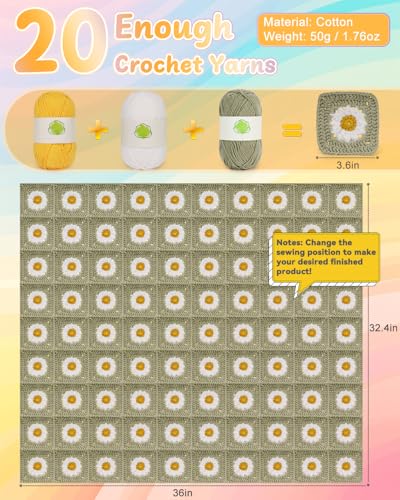 Coopay Crochet Kit for Beginners, Granny Square Crochet Blanket Kit, Camel - color: Camel - Daisy