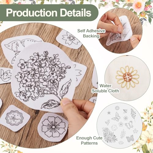 Magibeads 60Pcs Flower Butterfly Water Soluble Stabilizer for Embroidery Floral Patterns Adhesive Stick and Stitch Embroidery Transfer Paper for Hand Sewing Beginners - color: Flower & Butterfly