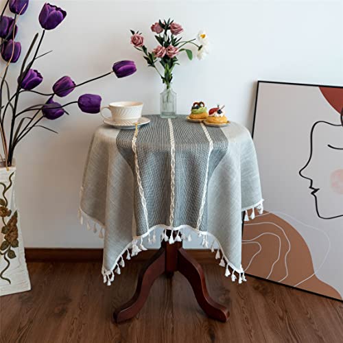 Rustic Small Square Tablecloths Linen Wrinkle Free Table Cloth Washable Farmhouse Embroidery Tablecloth for Indoor Outdoor End Coffee Tea Table Home Christmas Decoration Square Grey 36X36 Inches - color: Grey Striped-a