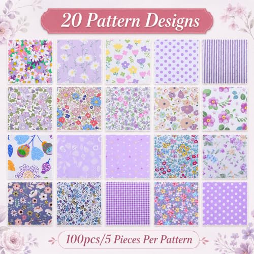 100 Pcs Purple Charm Pack Fabric for Quilting 5 Inch - color: Purple, size: 5″
