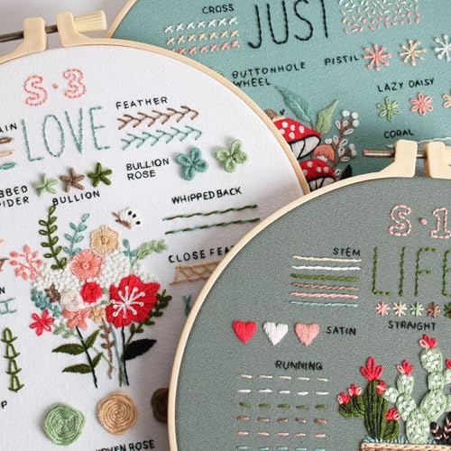 Highkick Embroidery Kit for Beginner, Top 34 Stitches for Embroidery Adults Starter,with Step by Step Illustrations, Patterns
