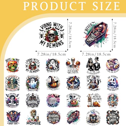 Dazoratix Halloween Iron on Transfers - 24 Sheets Ghost DTF Ready to Press Heat Patches Vinyl Designs Horror Stickers Decals for T Shirts Clothes Hoodies Pillow Bag Hat DIY Crafts Appliques Decoration - style: Halloween Ghost