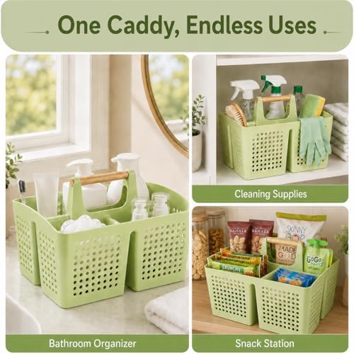 Portable Shower Caddy Basket with 3 Compartments and Handle, Grass Green - color: Grass Green