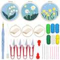 Woohome Punch Needle Kit Included Plastic Hoops, Punch Needle Cloth, Color Yarn and Punch Needle Tools for Adults, Beginners (9.Tulips and Chrysanthemums) - color: Color 10