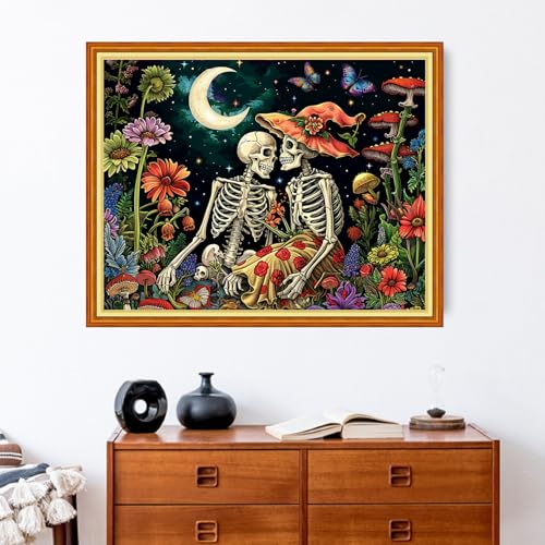 Redxing Stamped Cross Stitch Kits - Beach Night Landscape Counted Cross Stitch Kits for Beginners Adults Needlepoint Cross-Stitch Patterns-Skeleton Couple 16x20 inchs - color: ArtsKit14