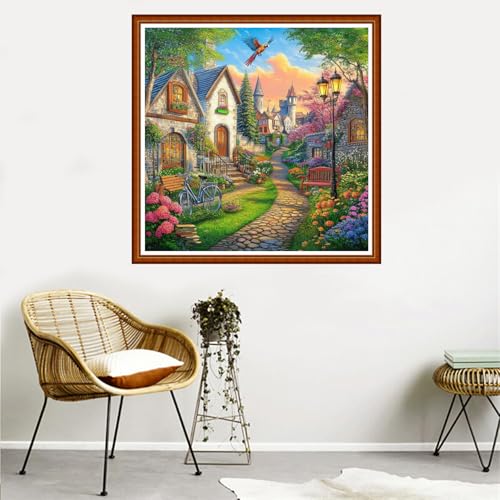 Redxing Counted Cross Stitch Kit for Beginners,Unprinted Needlepoint Kits for Beginners Cross Stitching Embroidery Kit 11CT Stitches kit-Charm Garden Trail 18x18 inch - color: SetColor19