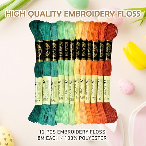 Premium Rainbow Color Embroidery Floss - Cross Stitch Threads - Friendship Bracelets Floss - Crafts Floss - 12 Skeins Per Pack Embroidery Floss,Green-Orange Gradient - color: Green-Orange Gradient
