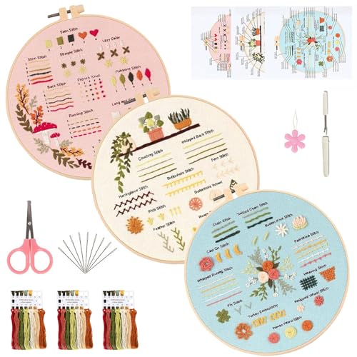 FEIYUENO 3 Pack Embroidery Sampler Kit for Beginners Adults (Plant) - color: Plant