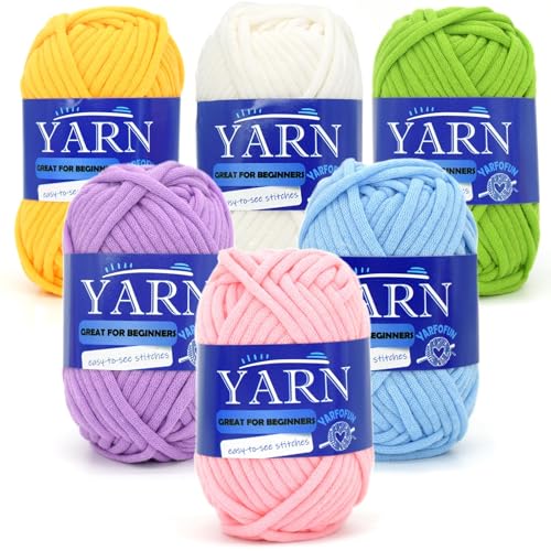 6 Pack Beginners Crochet Yarn Blue Green Pink Purple Yellow White Cotton Crochet Yarn for Crocheting Knitting Beginners-Pastel Series - color: Pastel Series, size: 6 PACK