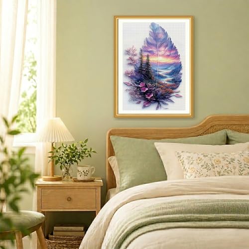 AuraDraw Landscape Stamped Cross Stitch Kits for Adult Beginners, Scenery Needlepoint Counted Cross Stitch Kits for Beginners Adults，11 CT Patterns Dimensions Embroidery Kits Arts and Crafts 12×16inch - color: SZX-0002