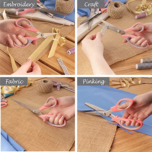 JubileeYarn Titanium Softgrip Scissors Set - Pinking, Sewing, Arts, Crafts, Office - 1 Set of 4 - Pink - color: 4pc Pink, size: 1 Set