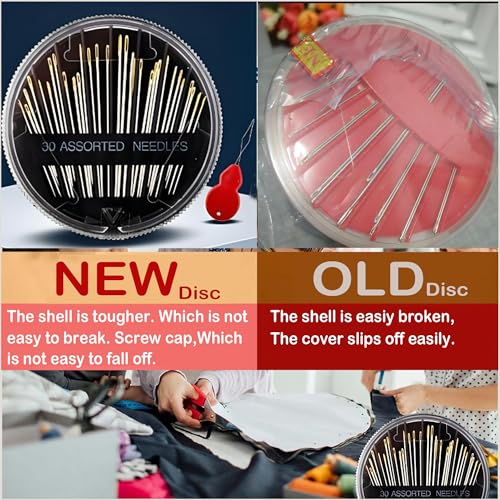 30-Pack Premium Hand Sewing Needles, 6 Sizes Assorted Needles with 2 Threaders, Embroidery Needles for Handsewing, Large Eye Sewing Needle Kit for Art and Craft Projects, Sewing Sharp Needles - size: 30+2PCS