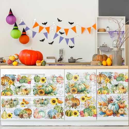 Wxiben Fall Rub on Transfers for Craft - Pumpkin Rub on Transfer Stickers Vintage Autumn Leaves Sunflower Furniture Decals for Thanksgiving Harvest Wood Scrapbook DIY Crafts Home Office Decor - style: Autumn Pumpkin