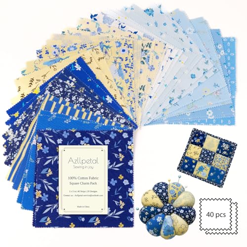 5" Fabric Squares, Cotton Squares, Blue Charm Pack Fabric for Quilting - color: Aqua Sunshine