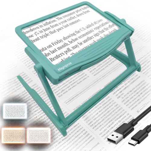 MAGNIPROS 5X LED Page Magnifying Glass, Detachable Stand, 3 Color Modes - color: Aqua