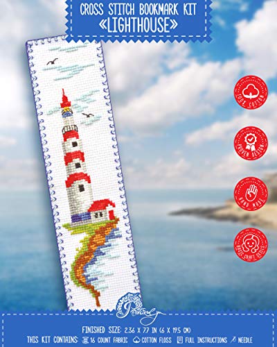 Povitrulya Counted Cross Stitch Kit - DIY Kits for Adults ors - Funny Embroidery Bookmark - Easy to Use - Craft Collection - Lighthouse - color: Lighthouse