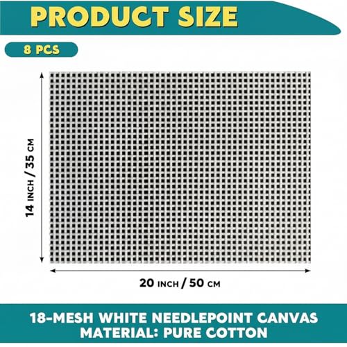 Chicplaid 8 Pcs 18 Mesh Needlepoint Canvas 14" x 20'' White Blank - size: 14" X 20", style: 18 Mesh