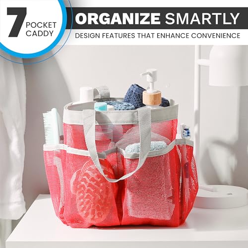 Handy Laundry Mesh Shower Caddy – 7 Pocket Portable Organizer Tote for Dorm, Gym, Travel & Bathroom – Quick Dry Collapsible Bag for College Essentials, Toiletries & Cleaning Supplies (Pink) - color: Portable Pink