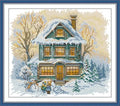 CaptainCrafts Cross Stitch Kits, Stamped Fabric Cross Stitching DIY Art DMC Needlecrafts Embroidery Kit for Adults Beginner (Hut in The Snow, Stamped) - color: Hut in the Snow, size: Stamped