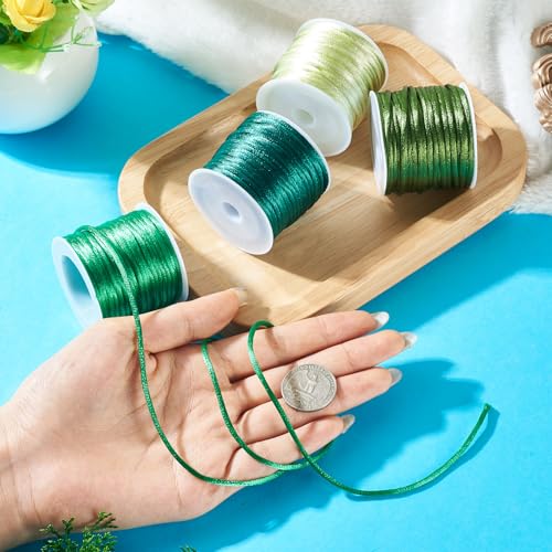 Elecrelive 40 Yards Rattail Satin Cords Green Nylon Beading String - color: Lime Green