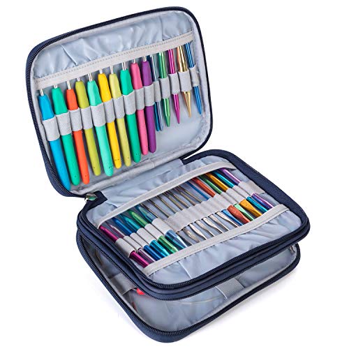 Teamoy Crochet Hook Organizer Case, Empty Crochet Hook Holder, Cats Blue - color: Cats Blue