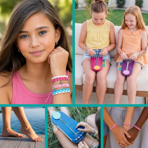 Choose Friendship Bracelet Making Kit – 20 Pre-Cut Threads, Portable Loom with Storage, Makes 8 Bracelets, Craft Gift for Kids Ages 8+, Blush Pink “Macaroon” - color: Macaroon