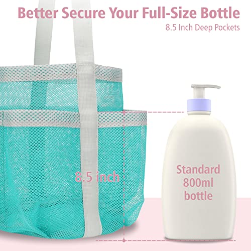 Mesh Shower Caddy Portable - 7 Pockets Large Shower Bag for Dorm, Camping - color: 1 Pack Mint Green, size: L (Round Dorm Caddy)