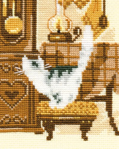 RIOLIS 858 Cat with Clock Counted Cross Stitch Kit 7.09 x 9.45 in - style: Cat with Clock 858