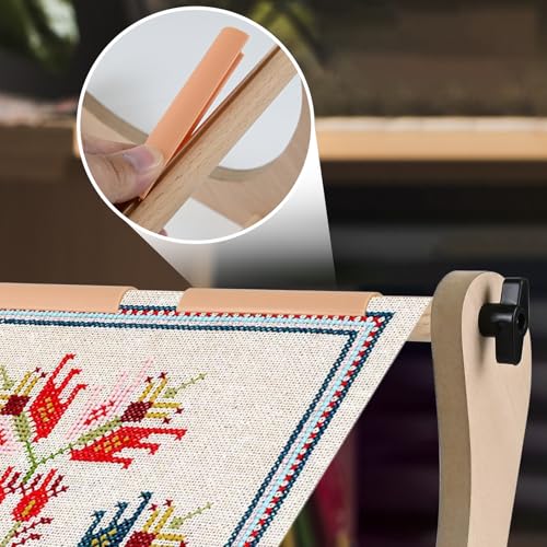 Embroidery Table Stand - Adjustable Cross Stitch Hoop Stand, Wood Embroidery Hoop Stand for Lap or Table, Cross Stitch Frame with 2 Sizes Rod