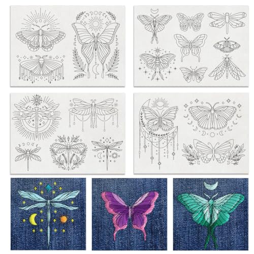 BENECREAT 4Sheets 19Pcs Mystic Butterfly Water Soluble Embroidery, 11.7x8.3inch Stick and Stitch Embroidery Paper Stabilizer Water Soluble Hand Sewing for Shirts, Coats, Bags - color: Mystic Butterfly