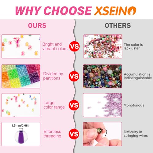 XSEINO 24 Colors 1200PCS Core Filled Glass Beads Kit 6mm DIY Craft Beads - color: Color Core Series