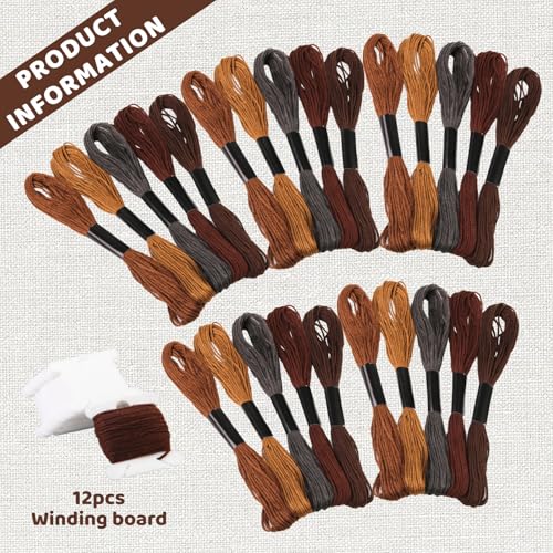 25 Skeins Embroidery Thread, Brown Series Cotton Embroidery Floss - color: Brown Series