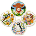 Zhenging Animal Cross Stitch Kit – 4 Pre-Printed Designs (Sloth, Bird, Penguin, Calf) with 11CT 9.45x9.45 Inch Fabric, Hoop, Scissors, Threader & Tools for Beginners & Adults - color: 69569